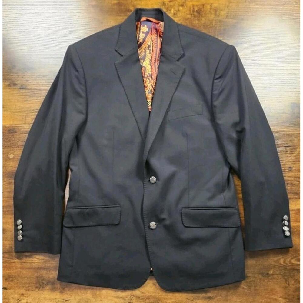 Robert Graham Blazer Mens 38 Black Wool 2 Button Sport Jacket Great Condition